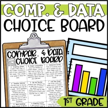 Preview of Comparisons and Data Choice Board and Activities for 1st Grade