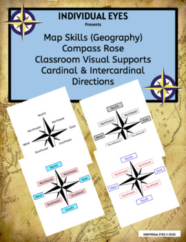 Preview of Compass Rose Cardinal & Intercardinal Directions Visual Support Geography FREE