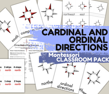 Preview of Compass Rose–Cardinal and Ordinal Montessori PACK - 3 part cards, books, games