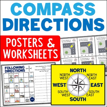 Preview of Directional Terms Compass Posters & Ordinal & Cardinal Directions Worksheets