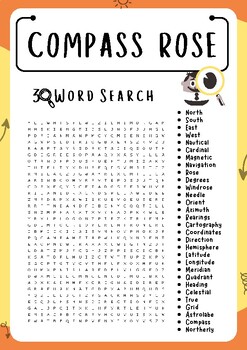 Compass Rose Word Search Puzzle Worksheet Activities, Brain Games