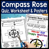 Compass Rose Worksheet, Quiz (Test) & Posters: Cardinal In