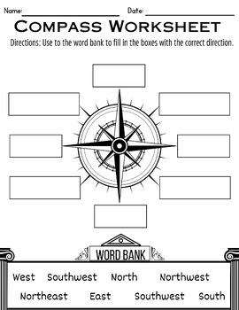 Preview of Compass Vocabulary Worksheet (with word bank)