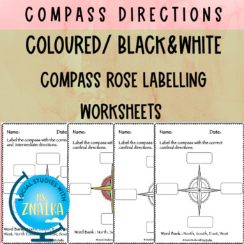 Preview of FREE Compass directions worksheets ( cardinal, intermediate)