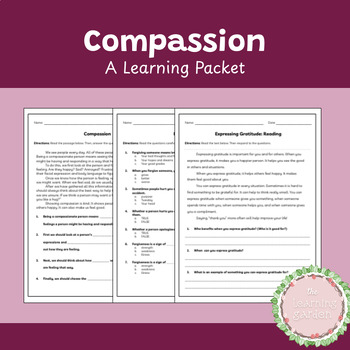 Preview of Compassion: Comprehension Reading and Questions Packet