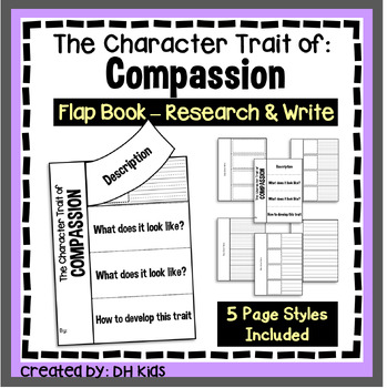 Preview of Compassion Flap Book, Social Emotional Writing, SEL Character Traits
