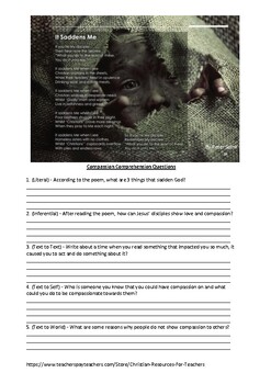 Preview of Compassion - Poetry Reading Comprehension Worksheet