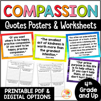 Preview of Compassion Quotes Posters and Worksheets: Character Traits Bulletin Board