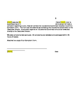 Preview of Complaint Procedures Form