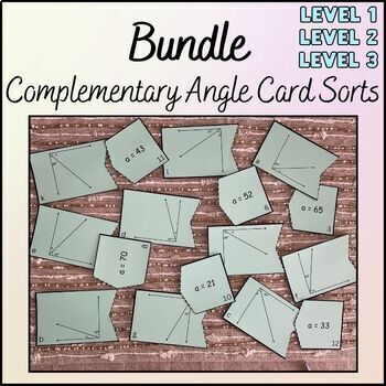 Preview of Complementary Angle Relationships Card Sort Activity Bundle - Levels 1, 2, and 3