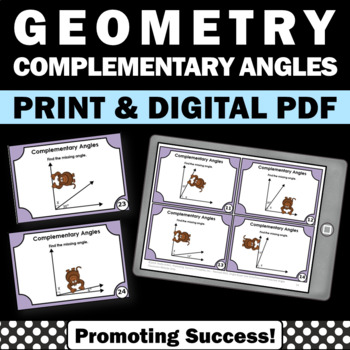 Preview of Find the Missing Angle Complementary Angles Types of Angles Geometry Task Cards