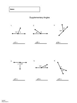 complementary and supplementary angle worksheet answers