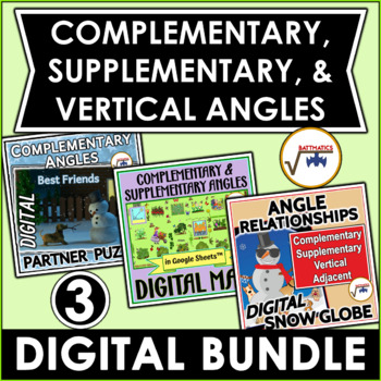 Preview of Complementary Angles, Supplementary Angles, & Vertical Angles DIGITAL BUNDLE