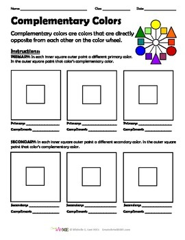 Complementary Color Worksheet by Create Art with ME - Michelle East