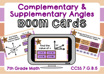 Preview of Complementary & Supplementary Angles Boom Cards-Digital Task Cards