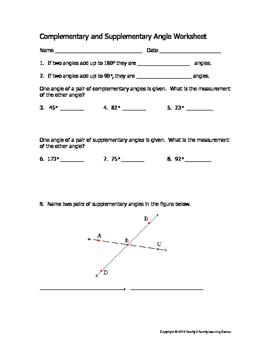 Preview of Complementary & Supplementary Angles Worksheet