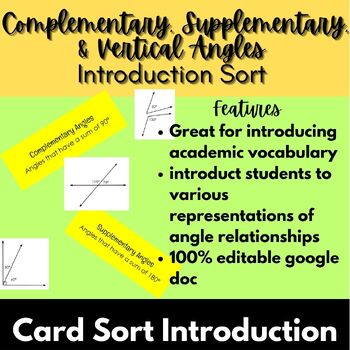 Preview of Complementary, Supplementary, Vertical angle relationships intro card sort match