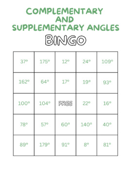Preview of Complementary and Supplementary Angles Bingo- Small Group
