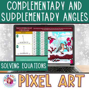 Preview of Complementary and Supplementary Angles Christmas Math Pixel Art - Equations