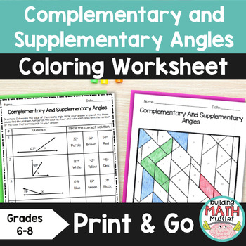 Preview of Complementary and Supplementary Angles Coloring Worksheet
