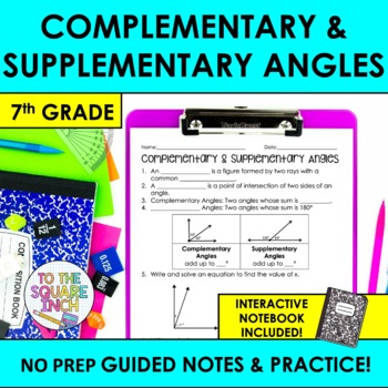 Preview of Complementary and Supplementary Angles Notes & Practice | + Interactive Notebook
