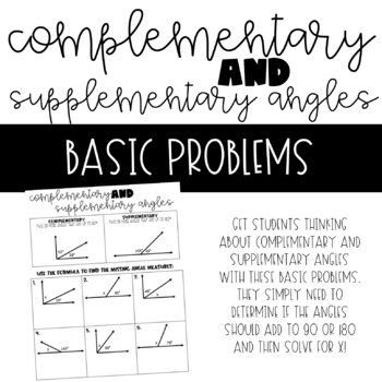 Preview of Complementary and Supplementary Angles Worksheet