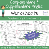 Complementary Supplementary Angles WORKSHEETS 5th - 6th Gr