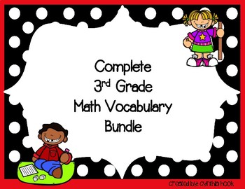 Preview of Complete 3rd Grade Math Vocabulary Bundle - word wall, quizzes, flipbooks & more