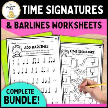 Preview of Complete BUNDLE - Time Signature & Adding Barlines Music Theory Worksheets