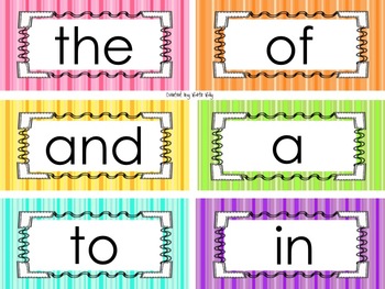 Complete Bright Kindergarten Word Wall by Second Grade Discoveries