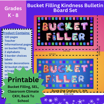 Preview of Complete Bucket Filling Kindness Bulletin Board Set & More! Supports SEL & CKH