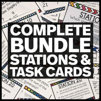 Preview of Middle School Math Task Cards - COMPLETE BUNDLE of Station Activities