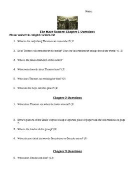 Preview of Complete Chapter Questions for the Maze Runner