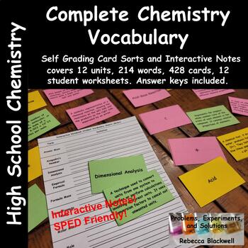 Preview of Complete Chemistry Curriculum Self-Grading Vocabulary Card Sorts