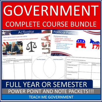Preview of Complete Course American Government PowerPoints Notes Tests Worksheets WebQuests