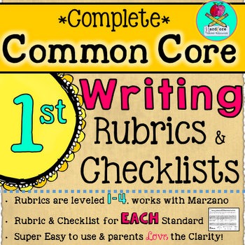 Preview of Complete First Grade Writing Common Core Rubrics + Checklists