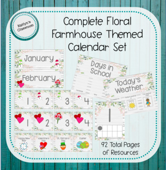Preview of Complete Floral Farmhouse Themed Calendar Set