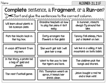 sentence fragment and run on sentences worksheet