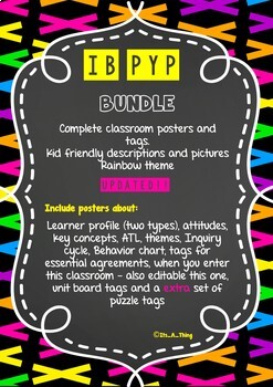 Preview of Complete IB PYP Bundle classroom display set | chalkboard and rainbow theme