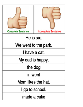 Preview of Complete & Incomplete Sentence Sort