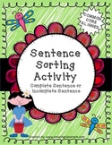 Complete & Incomplete Sentence Sorting Activity