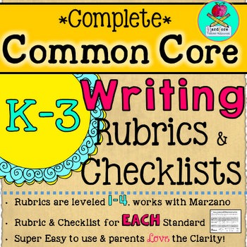 Preview of Complete K-3 Common Core Writing Rubrics and Checklists