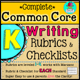 Complete KINDERGARTEN Common Core Writing Rubrics + Checklists