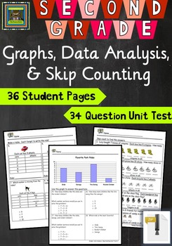 Preview of 2nd Grade Math Unit & Test: Graphs, Data Analysis, Skip Counting ***ZIP