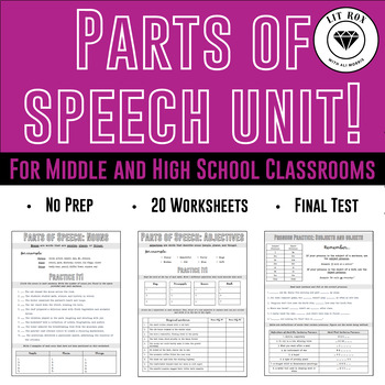 Preview of Complete Parts of Speech Grammar Unit for Middle & High School