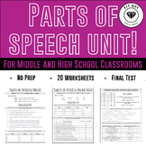 Complete Parts of Speech Grammar Unit for Middle & High School