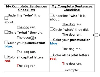 Complete Sentence Checklist By Kilongkilong S Kids Tpt