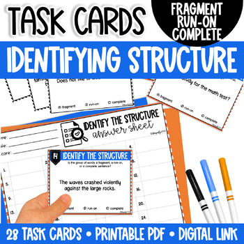 Preview of Complete Sentence - Fragment - Run-on Task Cards