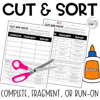 Preview of Complete Sentence, Fragment, or Run-On Cut and Paste Sorting Activity