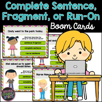 Preview of Complete Sentence, Fragment, or Run On Sentence Boom Cards
